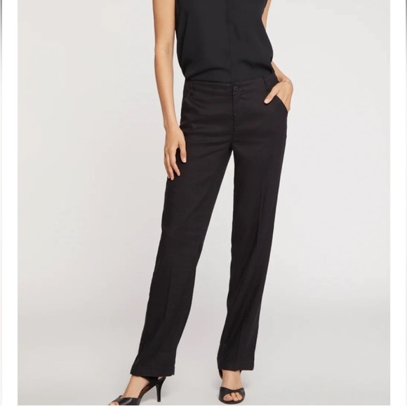 NYDJ Marilyn Trouser Black Stretch Linen Blend Pants 14 - Picture 1 of 12